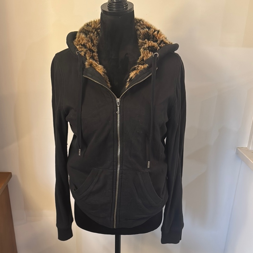 Vintage Juicy Couture Zip Up Hoodie With Leopard Faux Fur L